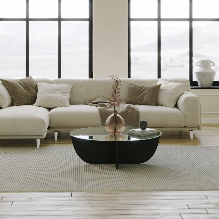 Hanah Home Lily Mesa de Centro Negra con Cristal Templado Hanah Home Lily Mesa de Centro Negra con Cristal Templado